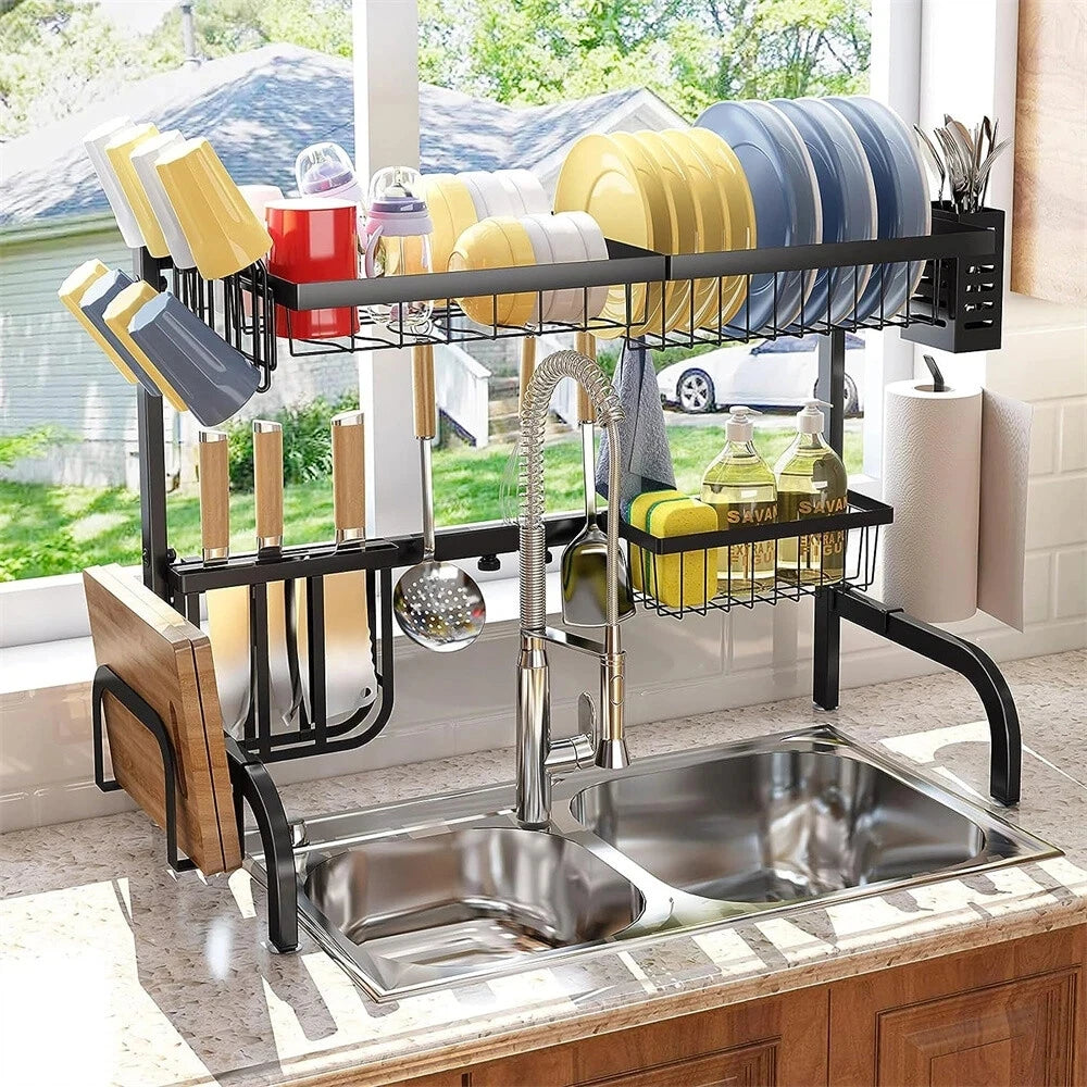 Over The Sink Dish Drying Rack With Utensil Holder