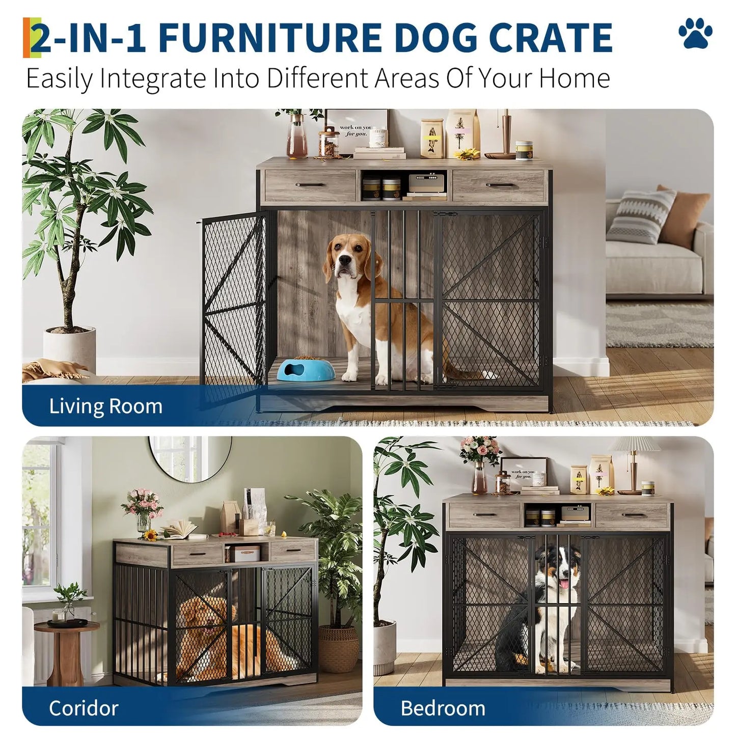 Studyset Dog Crate Furniture With Drawers And Double Doors