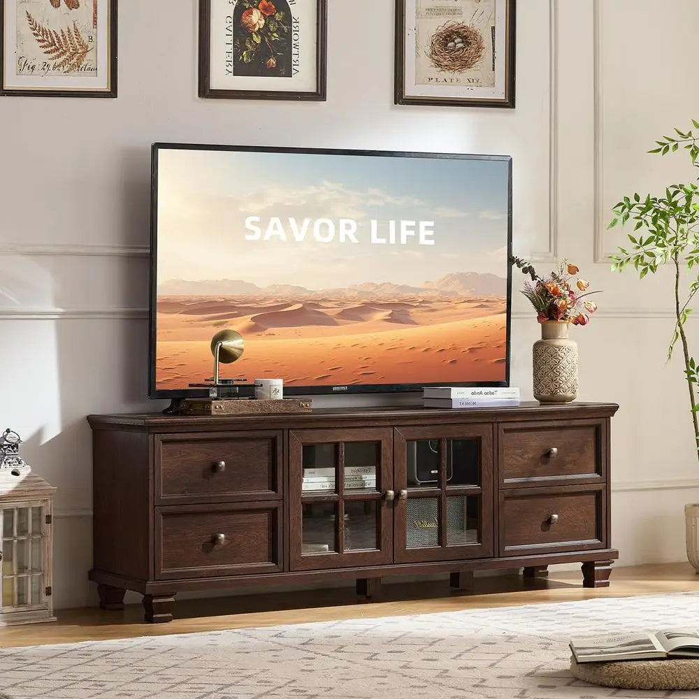 Farmhouse TV Stand and Coffee Table Set 4, Rustic Wood Living Room Table Set with TV Console, Center Table, End Table Set of 2