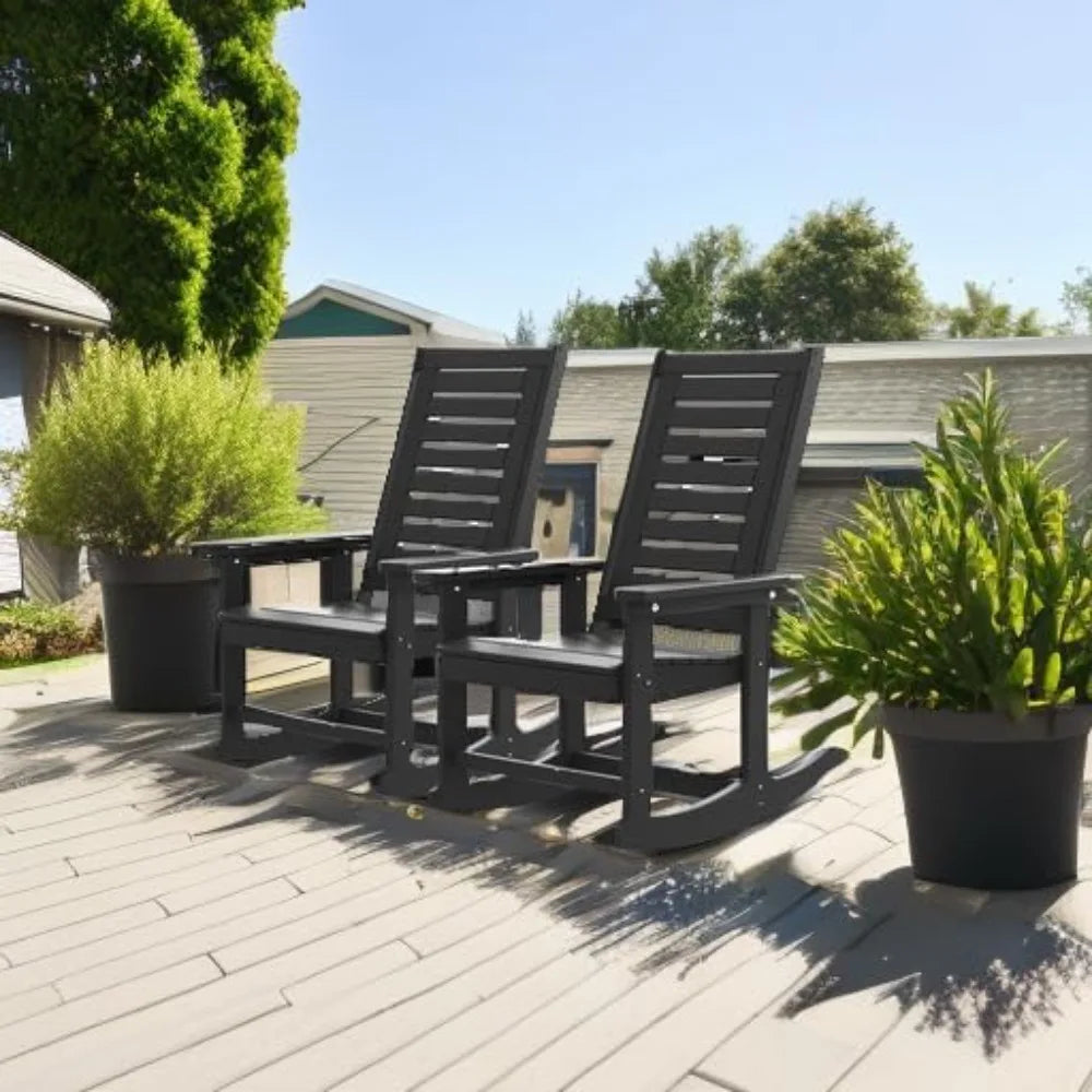 Outdoor Rocking Chairs Set Of 2 In Durable HDPE Plastic