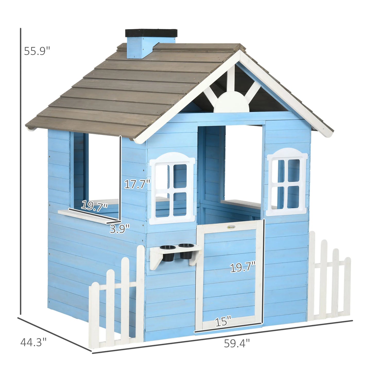 Outsunny Country Style Wooden Kids Playhouse With Flower Pot Holders