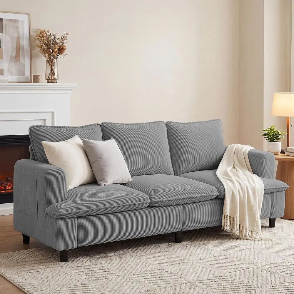 Three Seater Corduroy Sofa With Deep Seat For Living Rooms