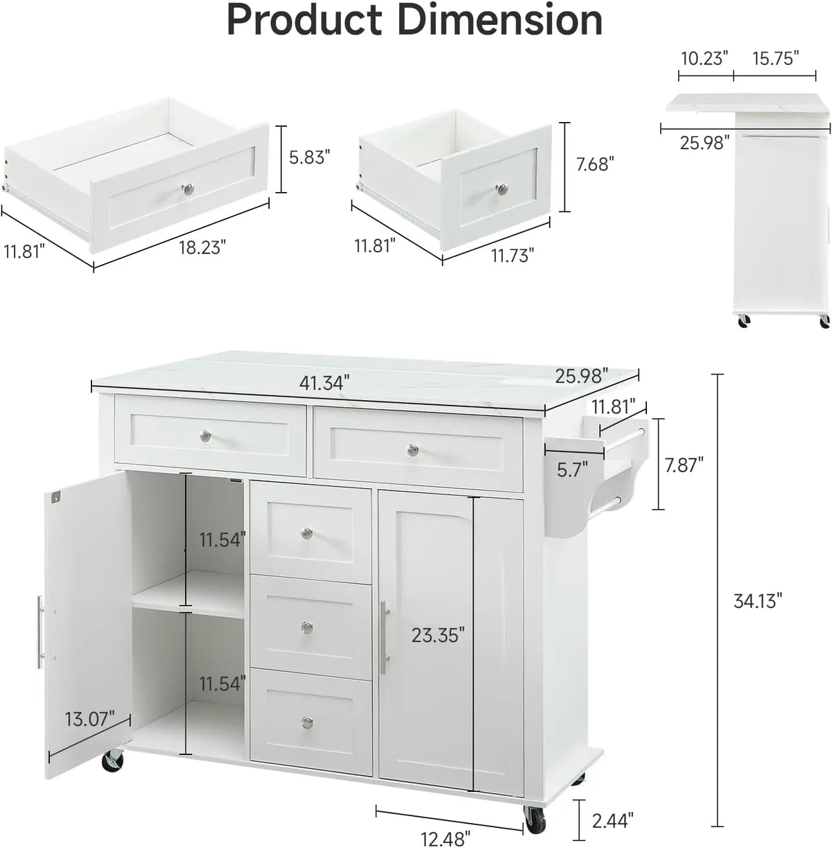 ONBRILL Rolling Kitchen Island Cart With Storage And Power Outlet