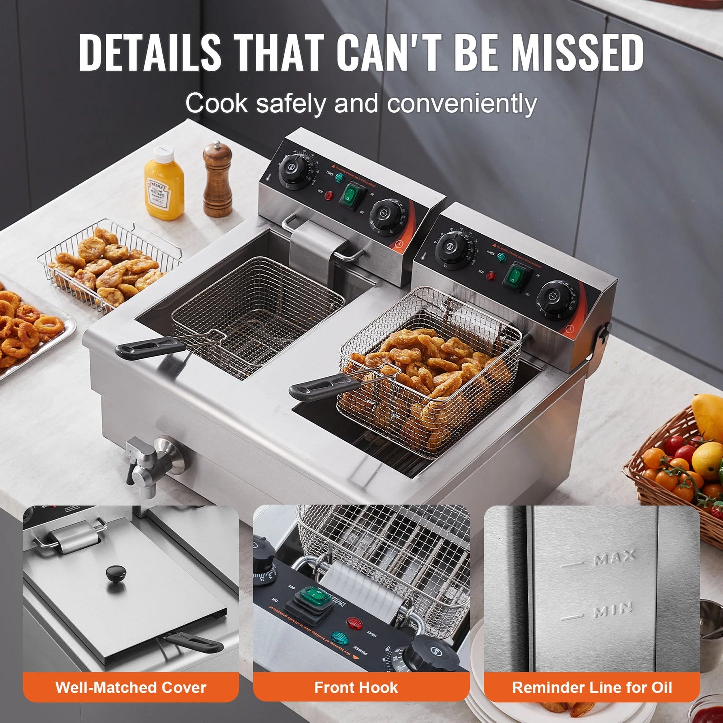 SucceBuy Electric Deep Fryer With Dual Removable Tank