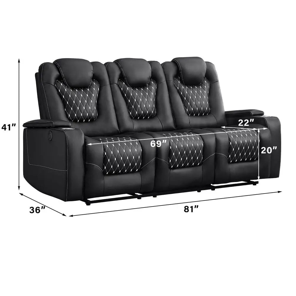 Power Faux Leather Reclining Couch with Cup Holder and USB Port, Living Room Furniture Set, Electric Recliner Sofa for Home The