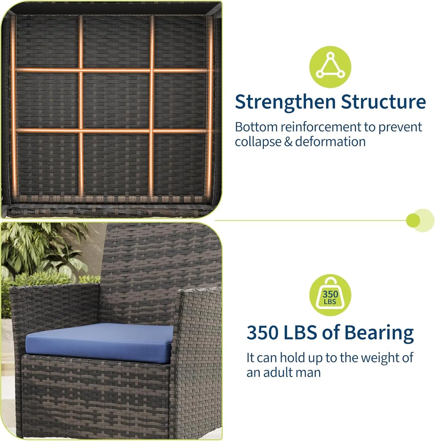 HiMISS All Weather 3 Piece Patio Set With Rattan Chairs