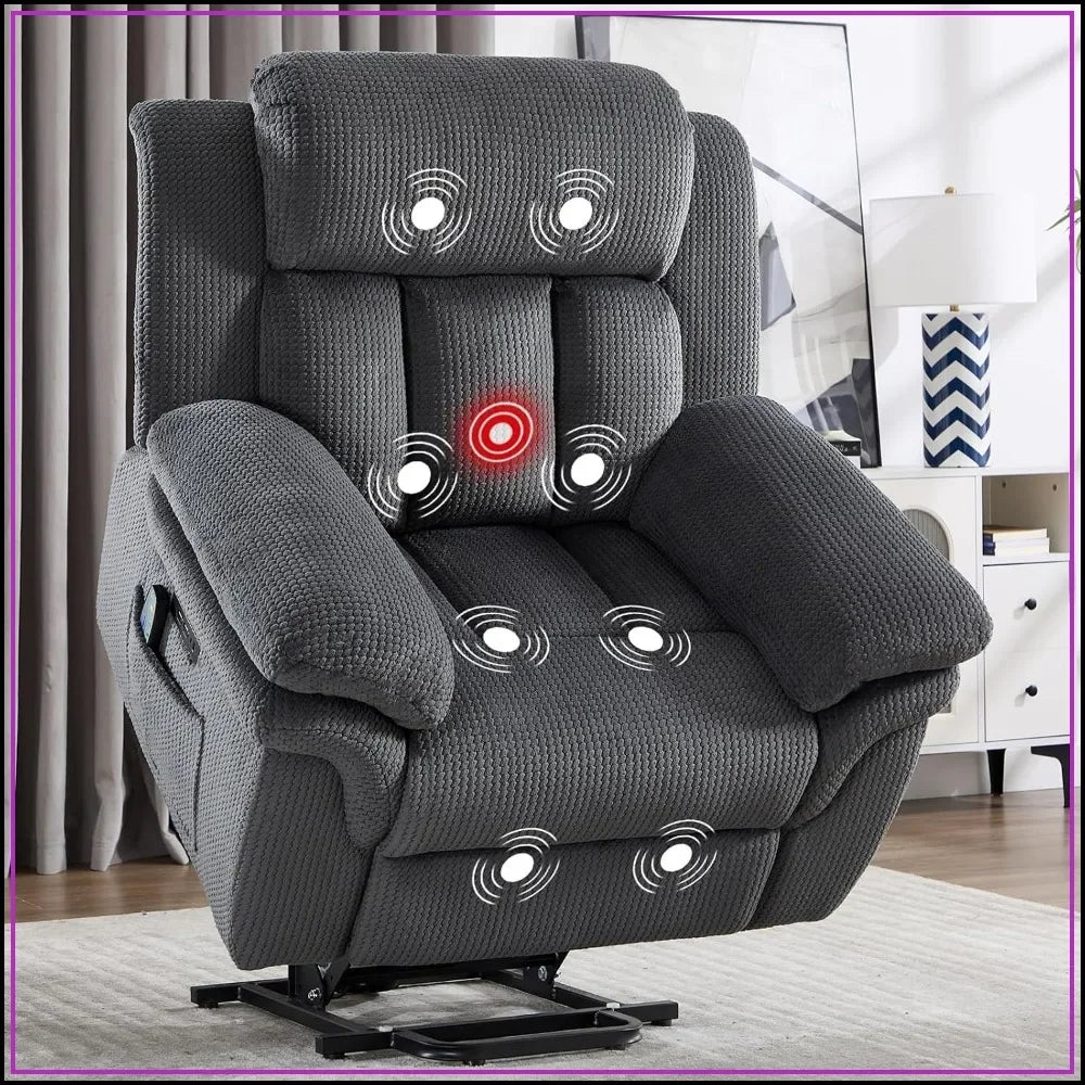 46" Oversize Power Lift Recliner Chair, Extra Large Electric Recliner for Elderly, Massage Heat USB-C, Grey