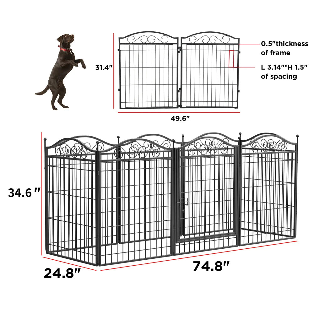 BORWART Heavy Duty Dog Playpen, 8-Panel Wire Fence With Door