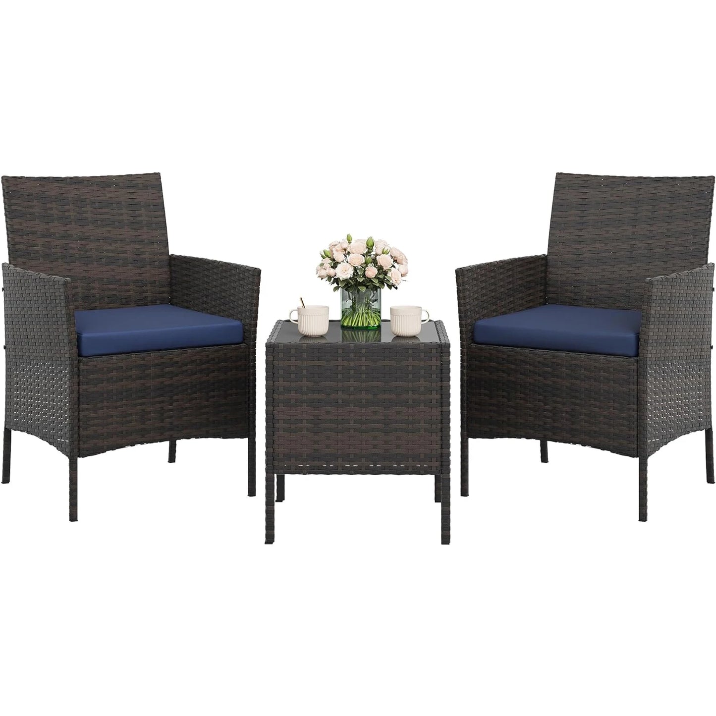 HiMISS All Weather 3 Piece Patio Set With Rattan Chairs