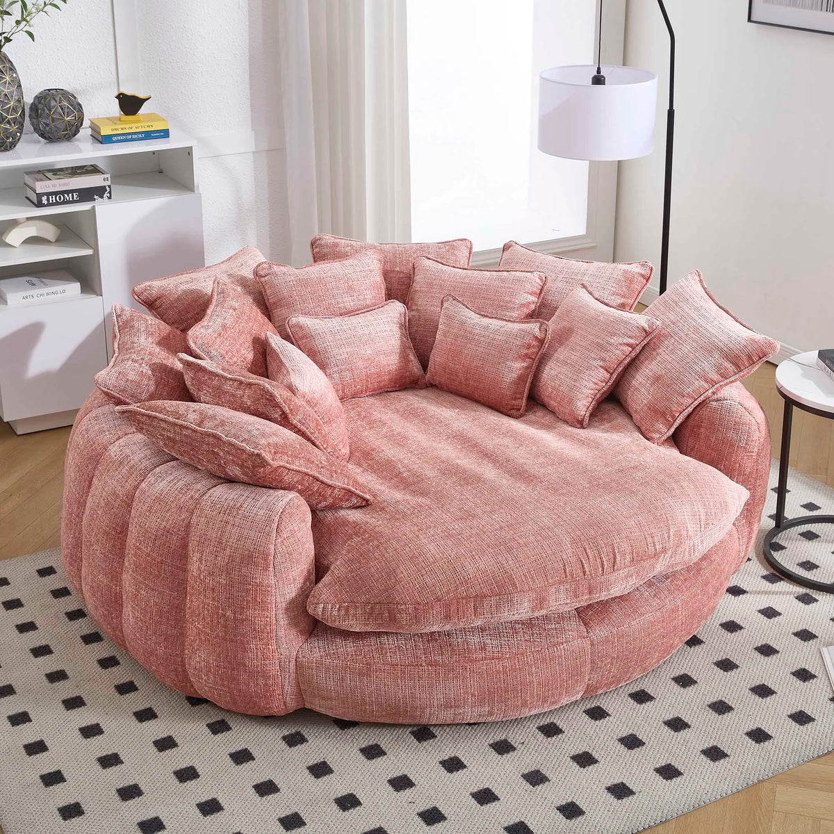 Modern Chenille Cloud Sleeper Sofa With Round Chaise And Pillows