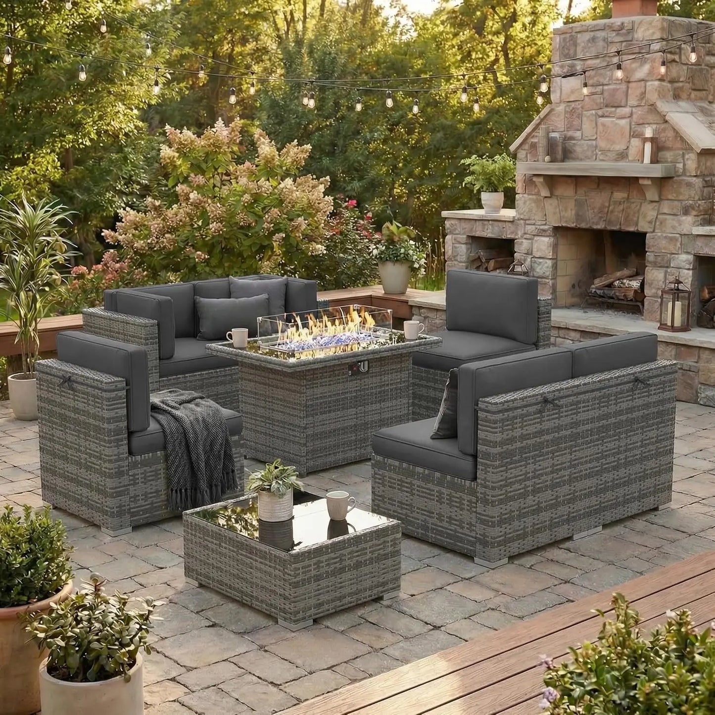 Xiaolang Modern Outdoor Patio Wicker Furniture Set With Fire Pit