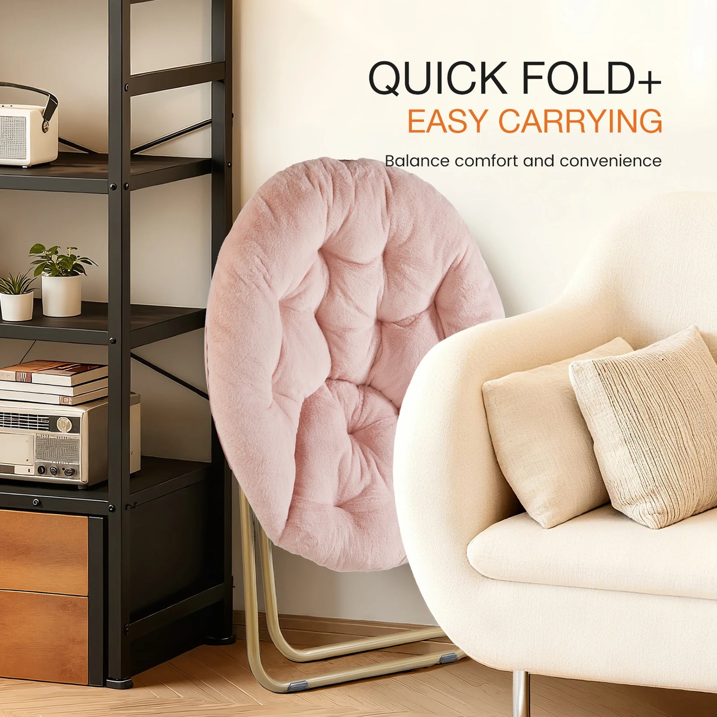 MCQ Ergonomic Faux Fur Folding Office Chair With Metal Frame