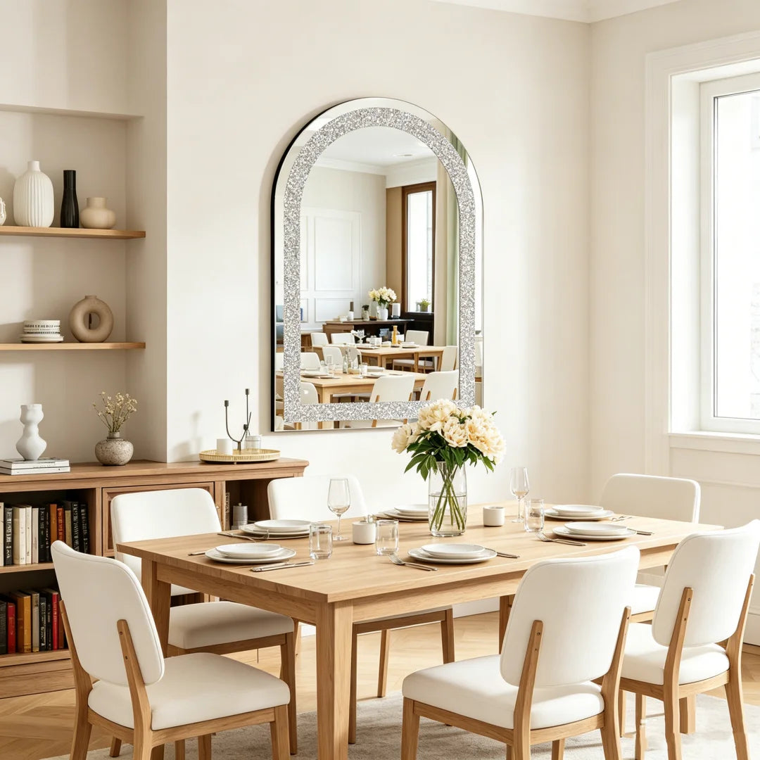 Luvodi Arched Wall Mirror With Crushed Diamond Decorative Frame