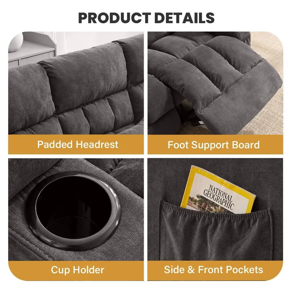 Reclining Sofa with Cup Holders for Living Room 3 Seat Manual Sofa Recliner with Side Pocket
