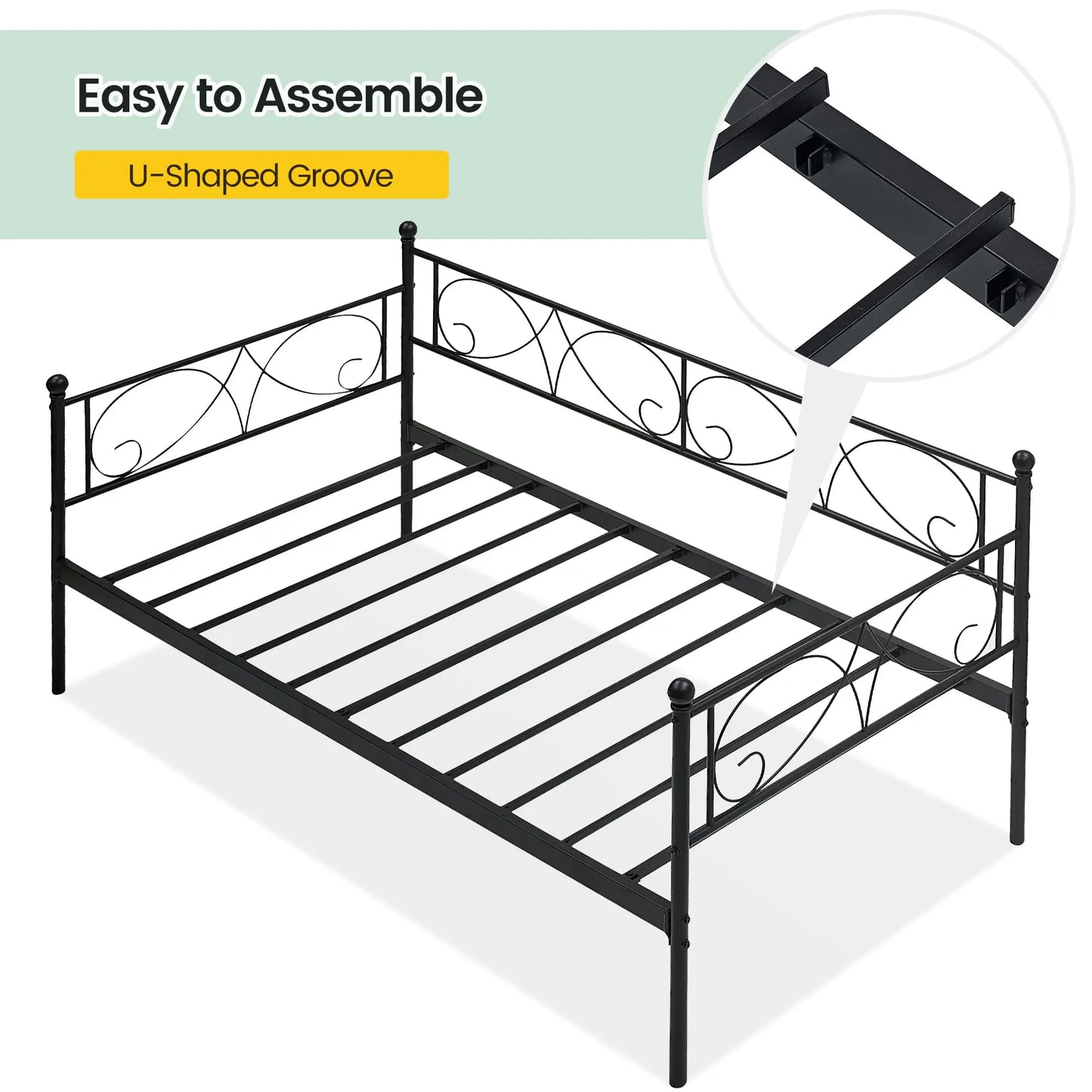 Studyset CN Daybed Frame With Metal Slats And Headboard