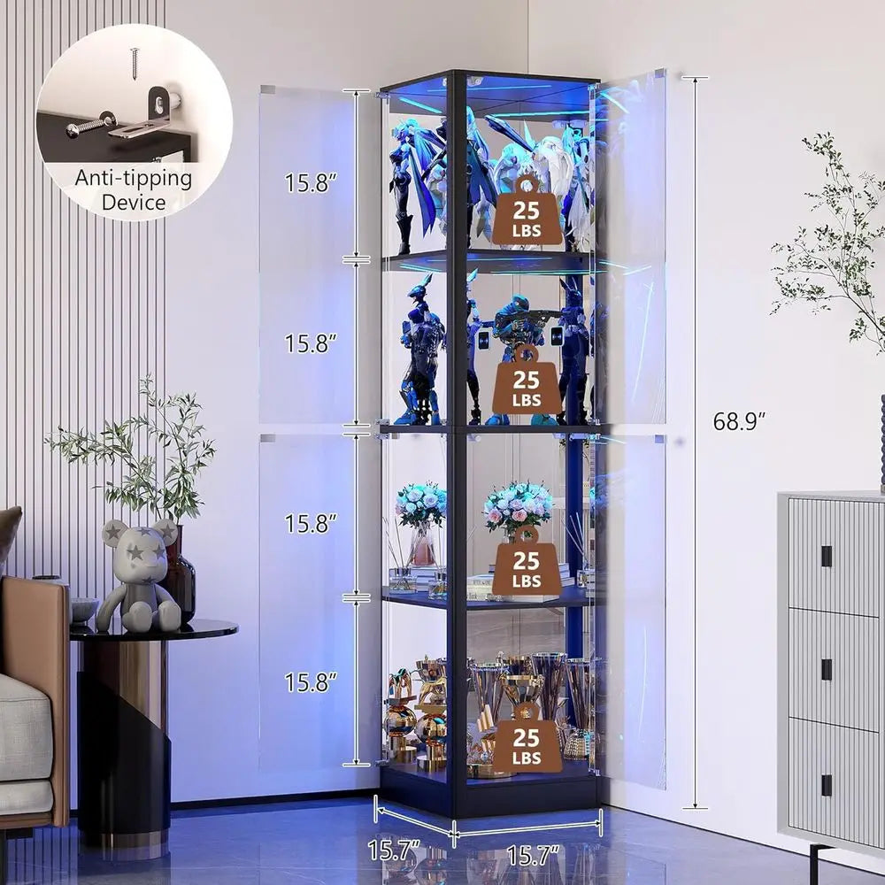 LED Lit Glass Display Cabinet For Collectibles And Decorative Items