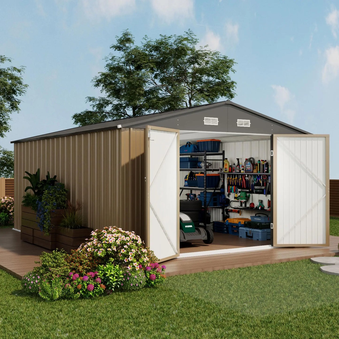 Outdoor Storage Shed Lockable Metal Garden Shed With Anticorrosion Steel