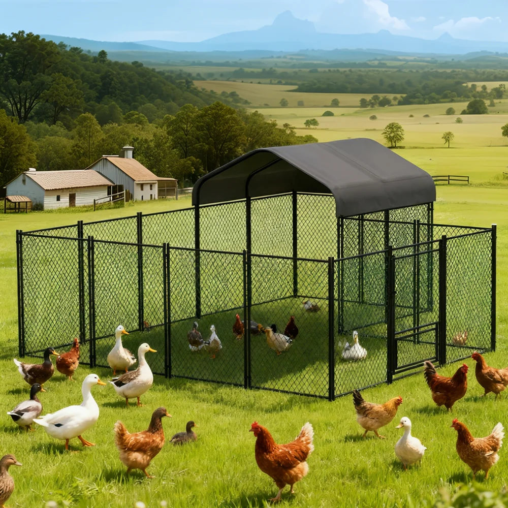 BORWART Walk In Chicken Coop Pen With Waterproof UV Cover Outdoor