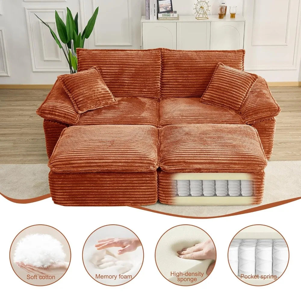 81" Boneless Loveseat with Removable Ottoman,Oversized Upholstered Sofa Bed with Pillows,Plush Faux Fur Lounge, Customized