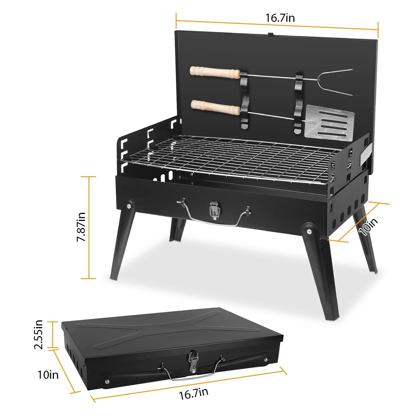 Portable Charcoal BBQ Grill Foldable Legs With 3 Level Height