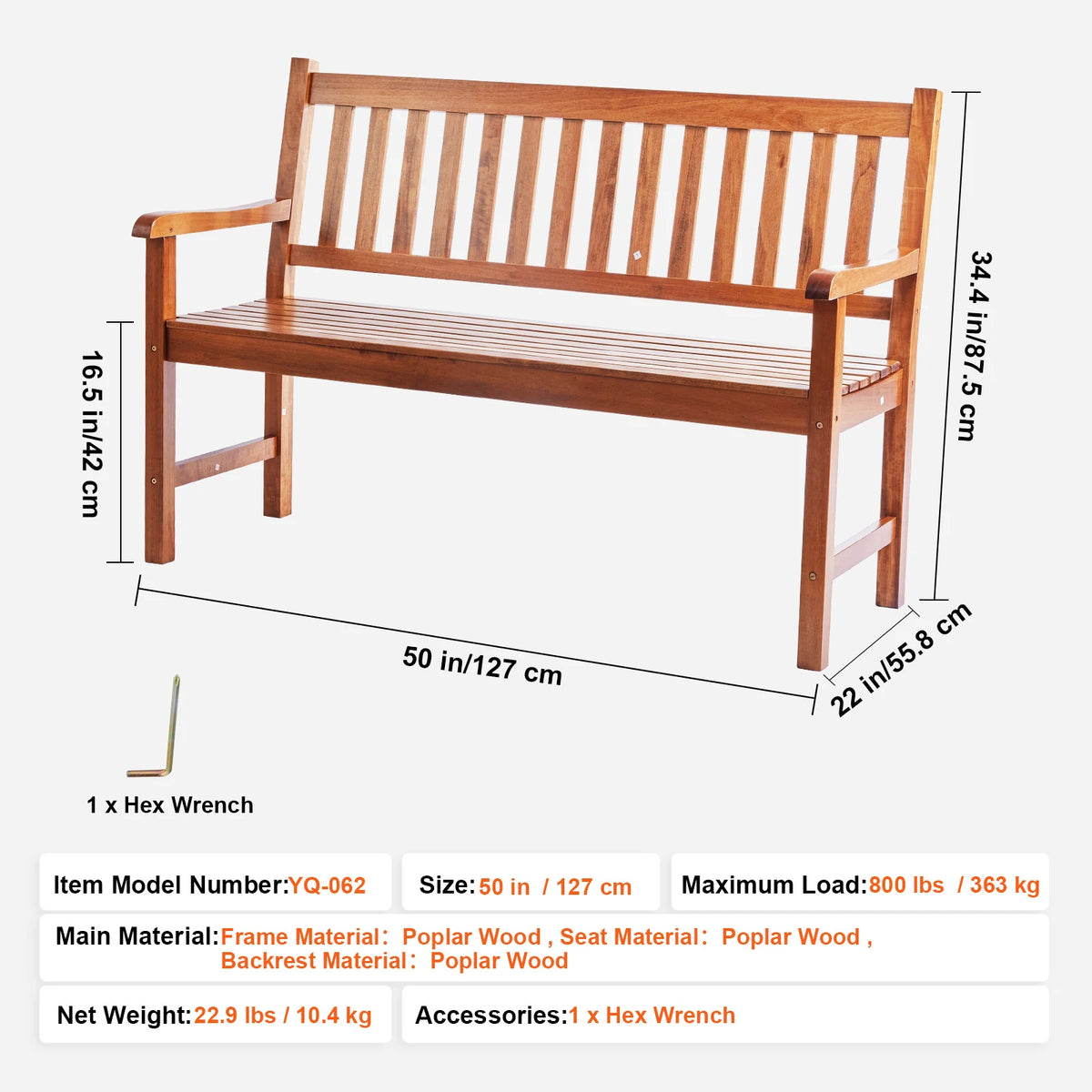 SucceBuy Outdoor Bench Wooden Metal Garden Bench for Outdoors 480 lbs Load Capacity Bench Outdoor Garden Park Bench
