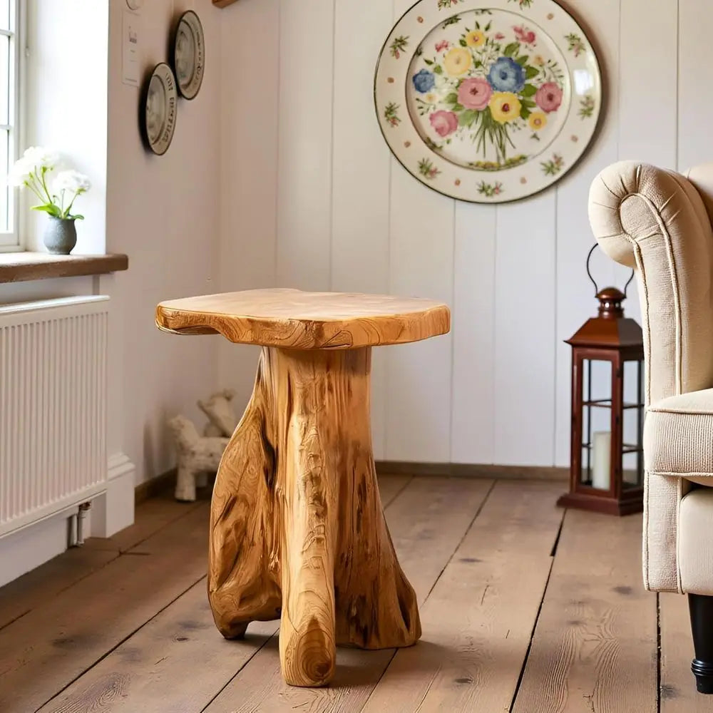 Live Edge Natural Wood Stump Side Table, 14x13x18H, Rustic Plant Stand, Accent Table for Home & Outdoor Decor