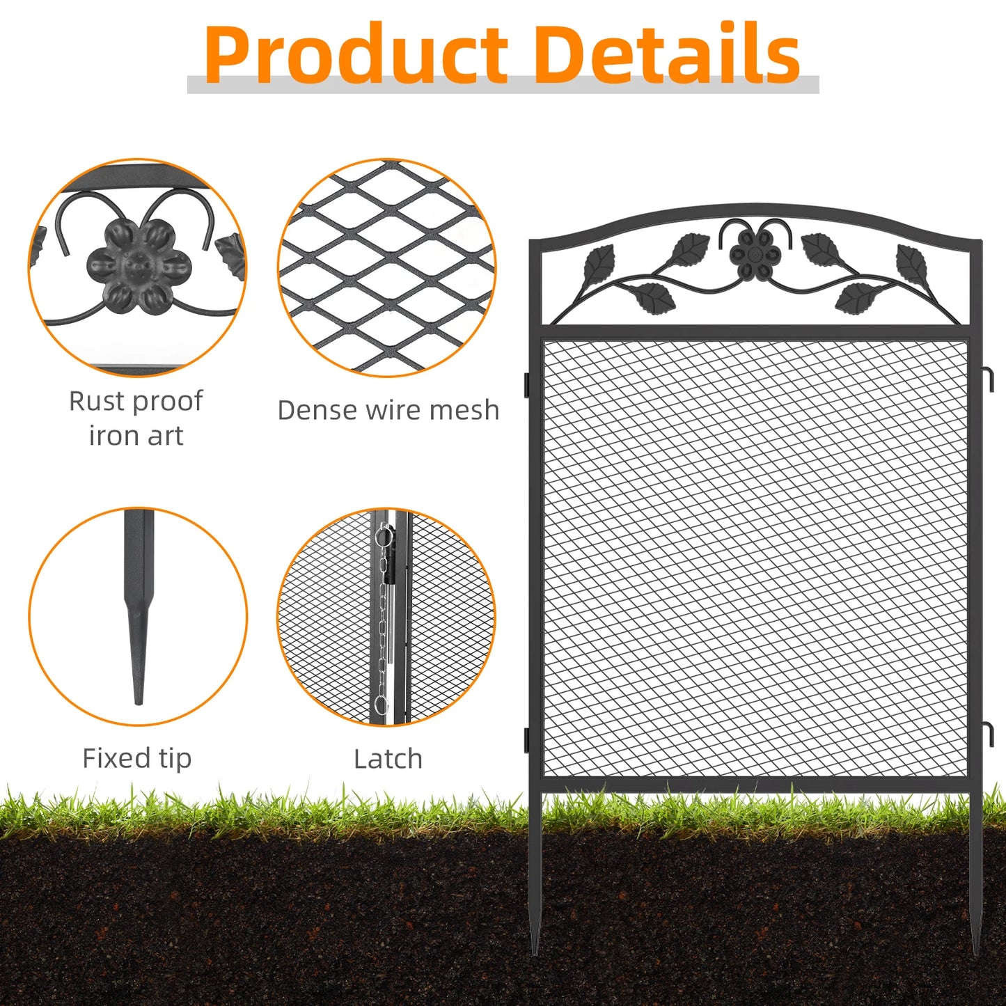 Decorative Iron Garden Fence Panels Lawn Border Outdoor Barrier
