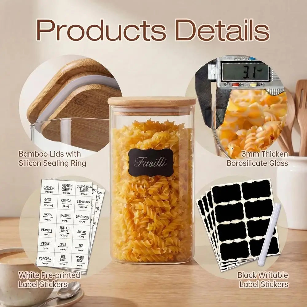 21oz 4 Pack Square Glass Jars with Bamboo Lids, Airtight Food Storage Containers, Pantry Storage for Coffee, Sugar, Spice, Meal