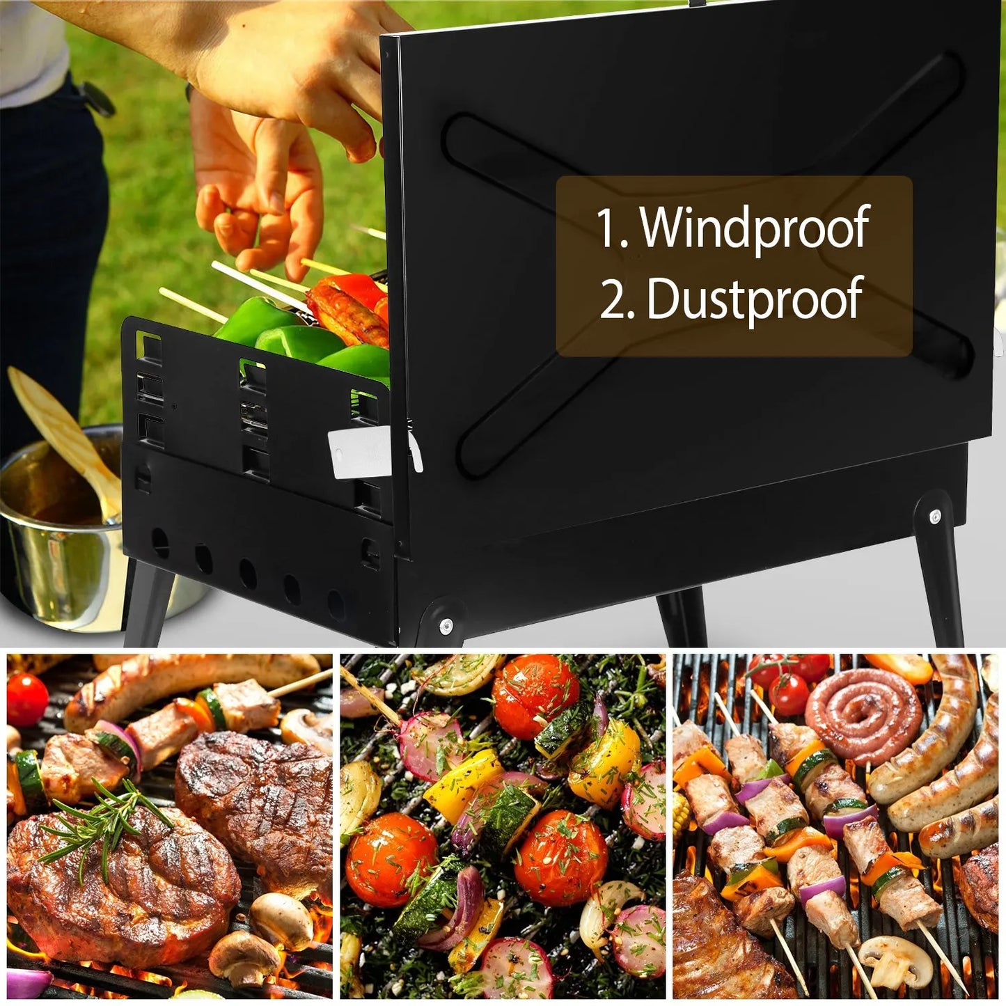 Portable Charcoal BBQ Grill Foldable Legs With 3 Level Height