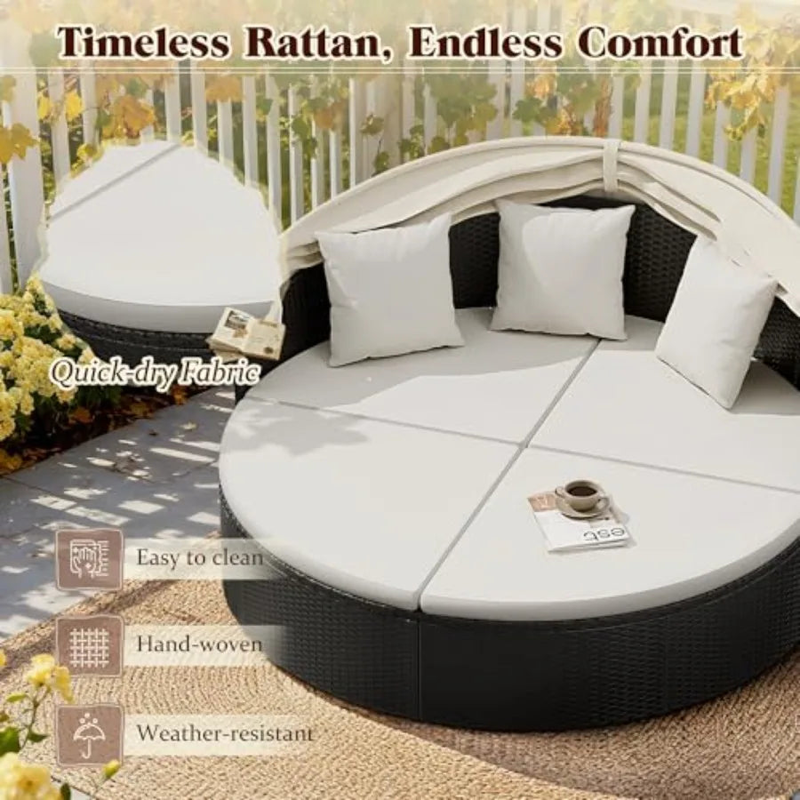 MDNG Outdoor Round Patio Daybed With Retractable Canopy