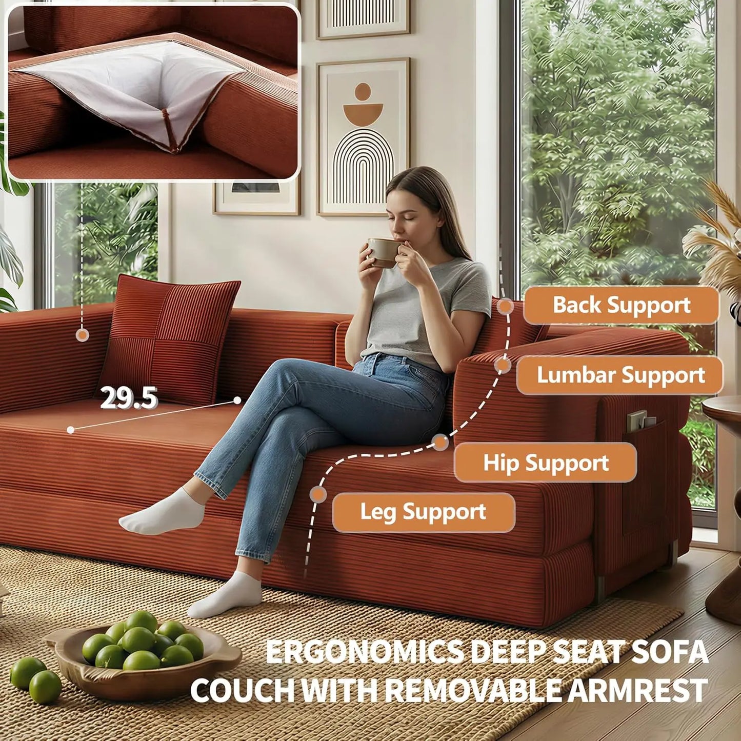 78.8" Convertible Sofa Bed with Armrest Pillow, 4-in-1 Sleeper Couch Bed for Livingroom, Modular Corduroy Boneless, Customized