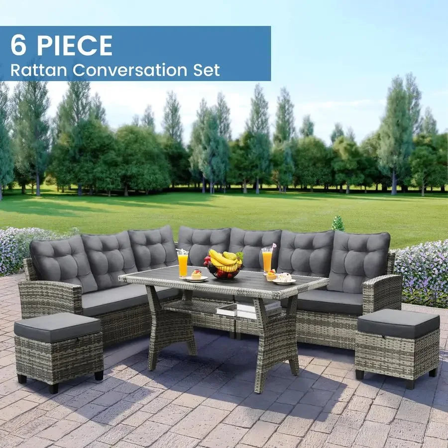 Patio Furniture Set, Outdoor Sectional Sofa with Dining Table amp Chairs, AllWeather Dining Set with Removable Cushion Covers,