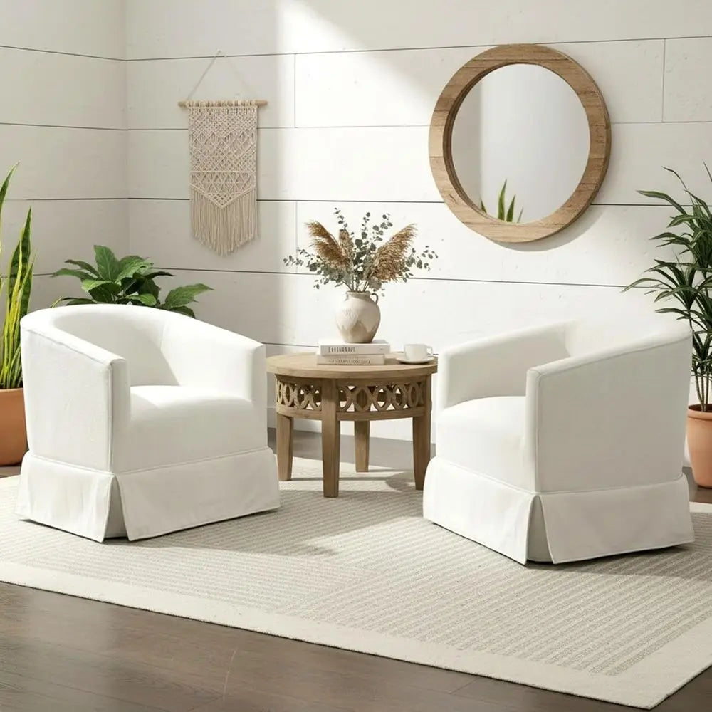 Upholstered Swivel Accent Barrel Chair With Skirted Base