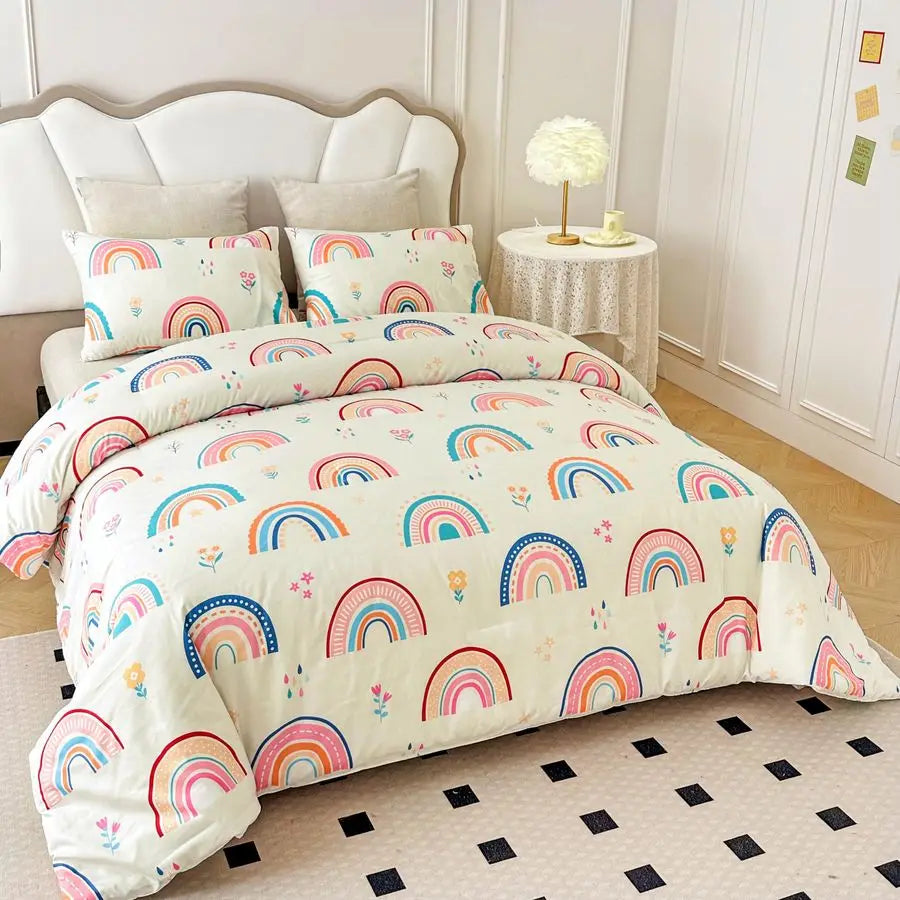 Lightweight Rainbow Comforter Set With 2 Pillow Covers
