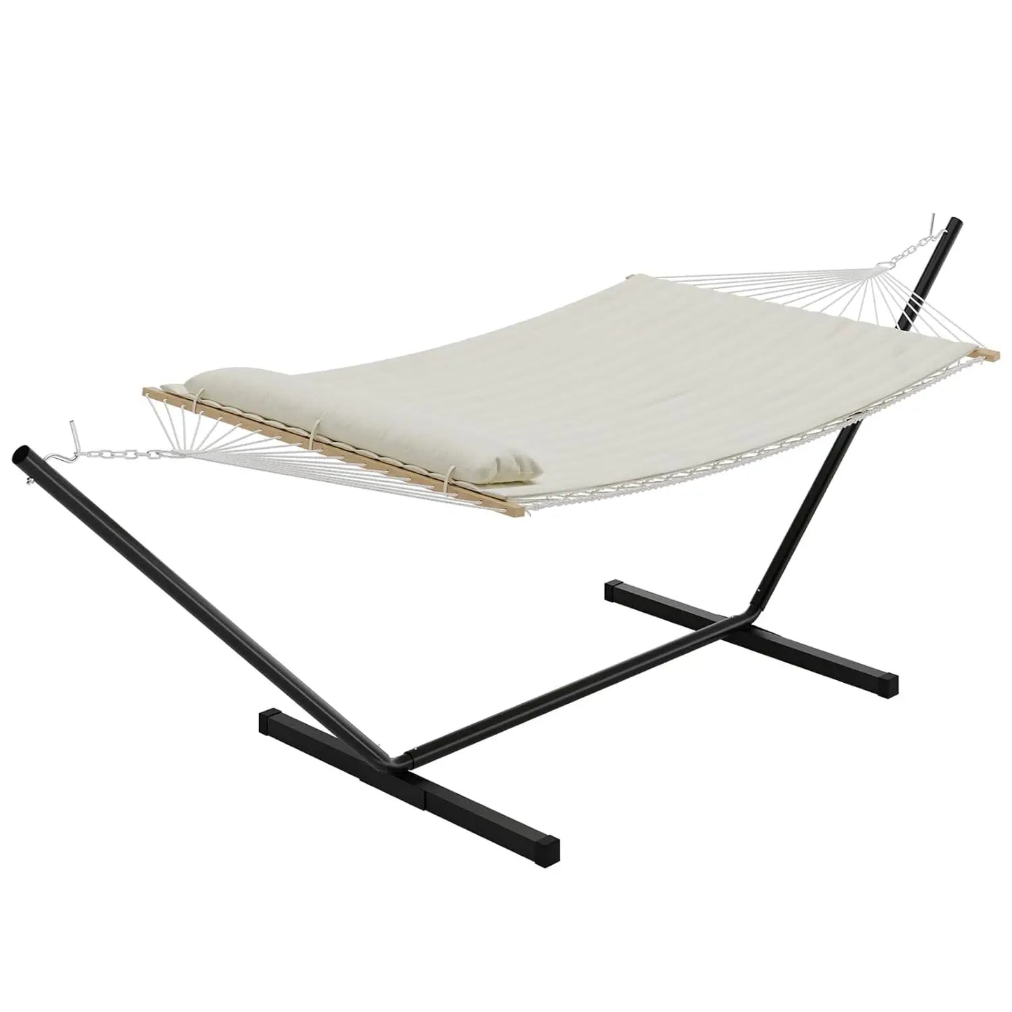 Heavy Duty Double Hammock With Stand Pillow 450lbs Capacity
