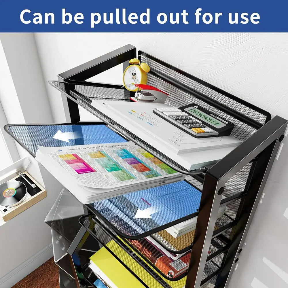 12 Tier Rolling Cart Desk Organizer with Sliding Trays and Metal Mesh Paper Letter Storage Multi-functional Rolling Clutter Cart