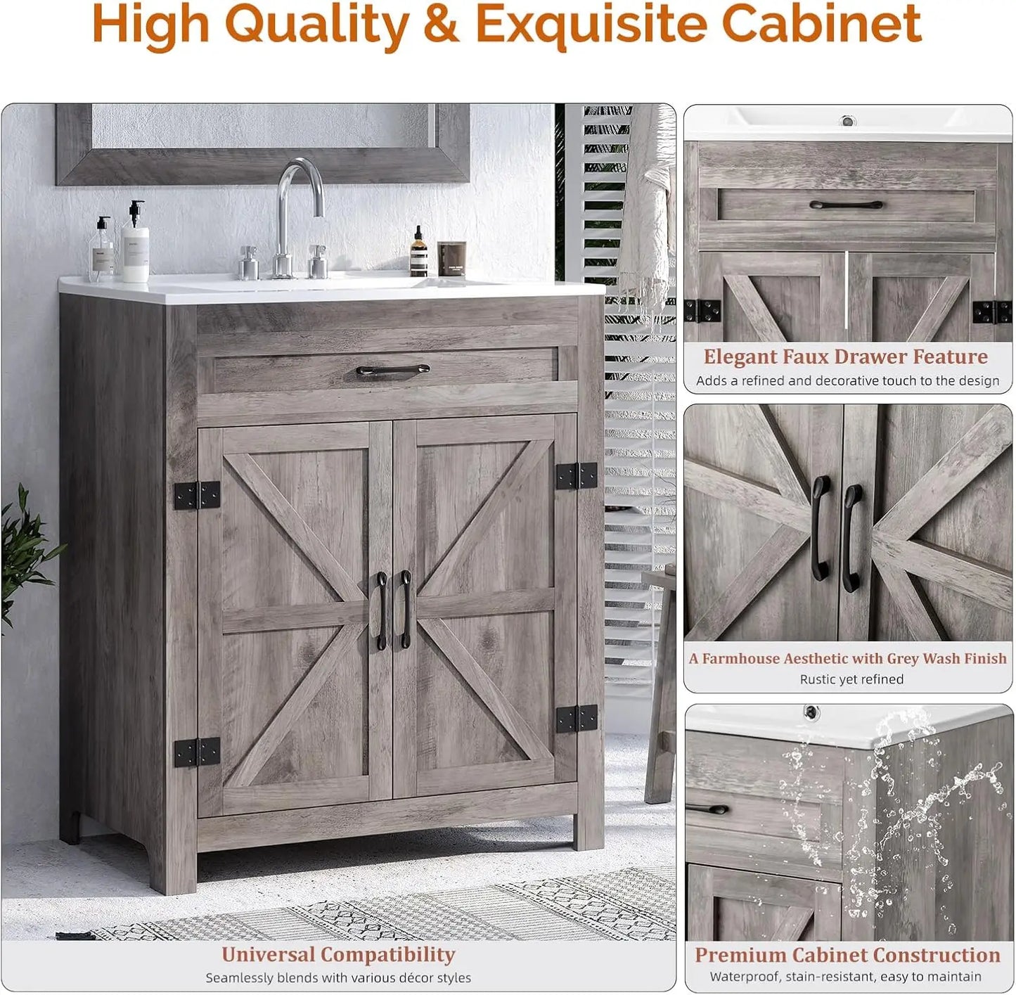 Farmhouse Bathroom Vanity With Sink And Storage Cabinet