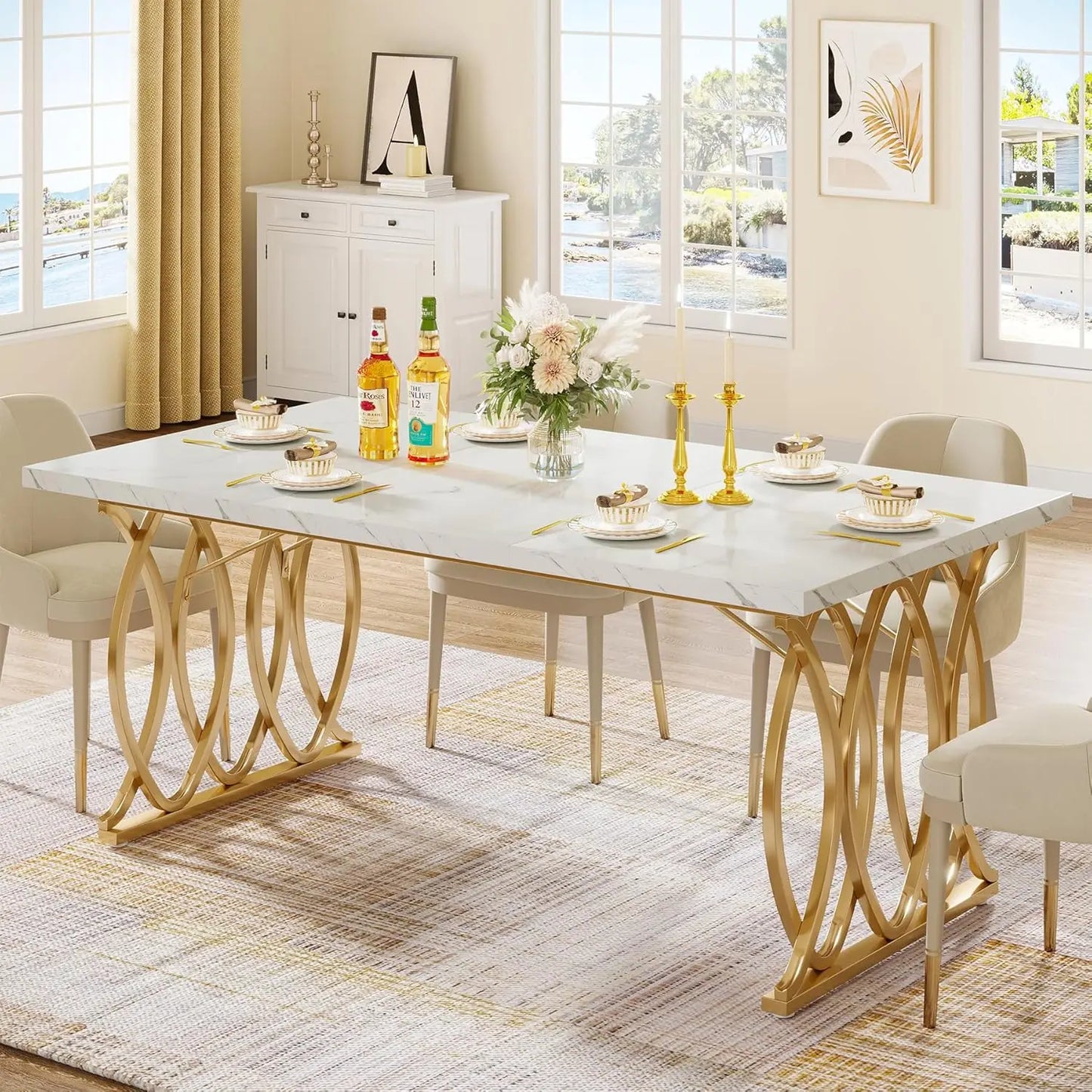 Little Tree Faux Marble Dining Table For 4-6 People