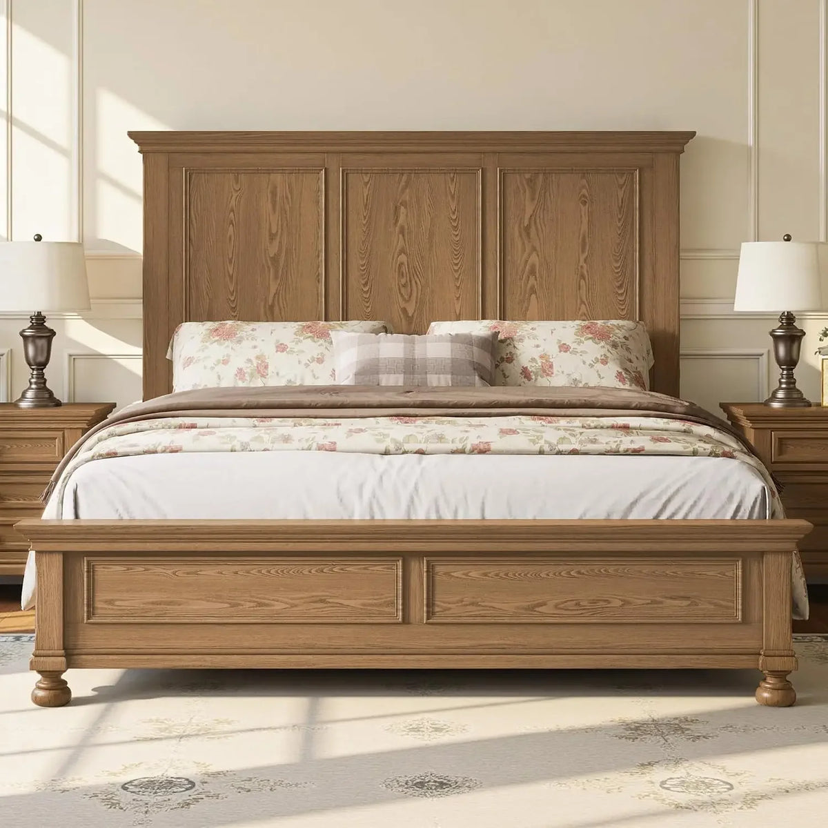 Solid Wood King Bed Frame With Modern Bedroom Headboard Furniture