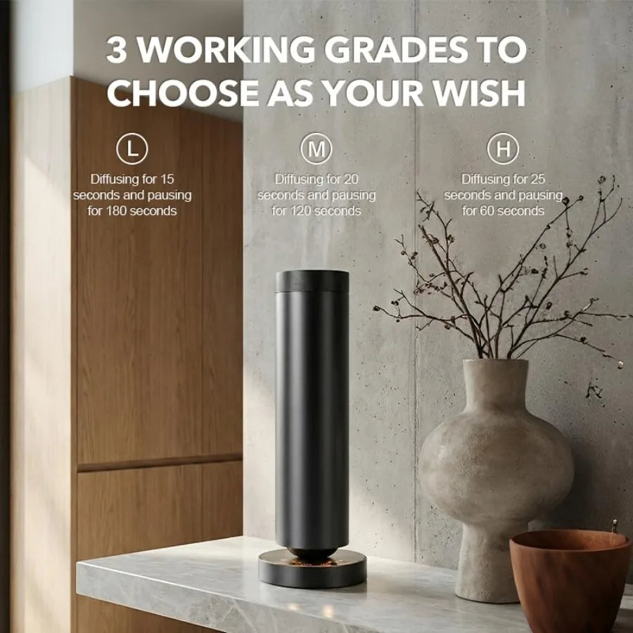 Cold Air Waterless Diffuser for hotels and offices, aluminum alloy body, matte black finish, covers 1000 sq ft with remote cont