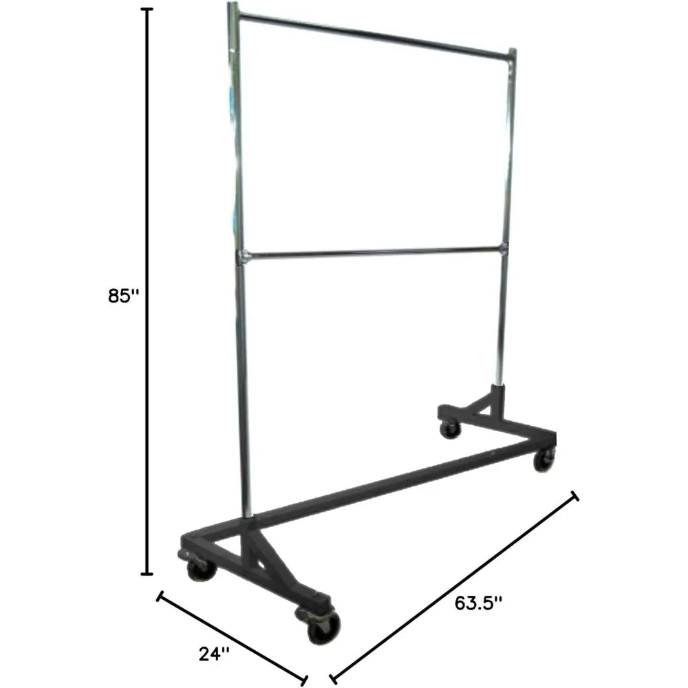 Deluxe Commercial Grade Rolling Z Garment Rack, 400lb Capacity, 63 Length with Add-On Extra Double Rail, A