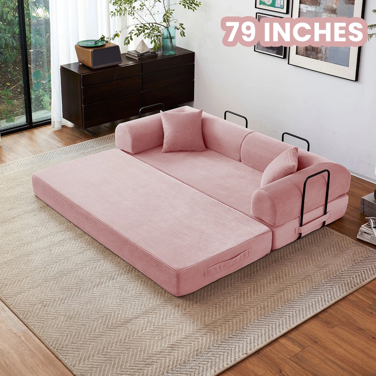 Convertible Futon Sofa Bed Foldable Couch With L Shaped Arms