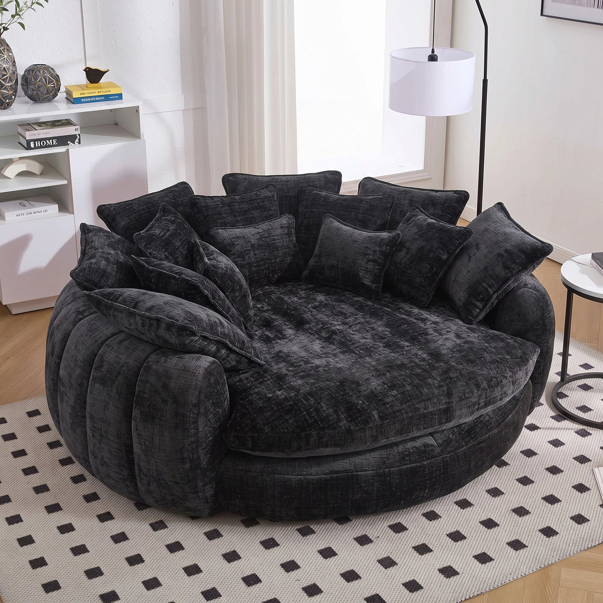 Modern Chenille Cloud Sleeper Sofa With Round Chaise And Pillows