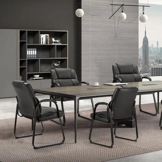 4-Piece Comfortable Office Chair Set, Stationary, Padded Arms, Ideal for Home, Office, and Elderly Use, Deep Black