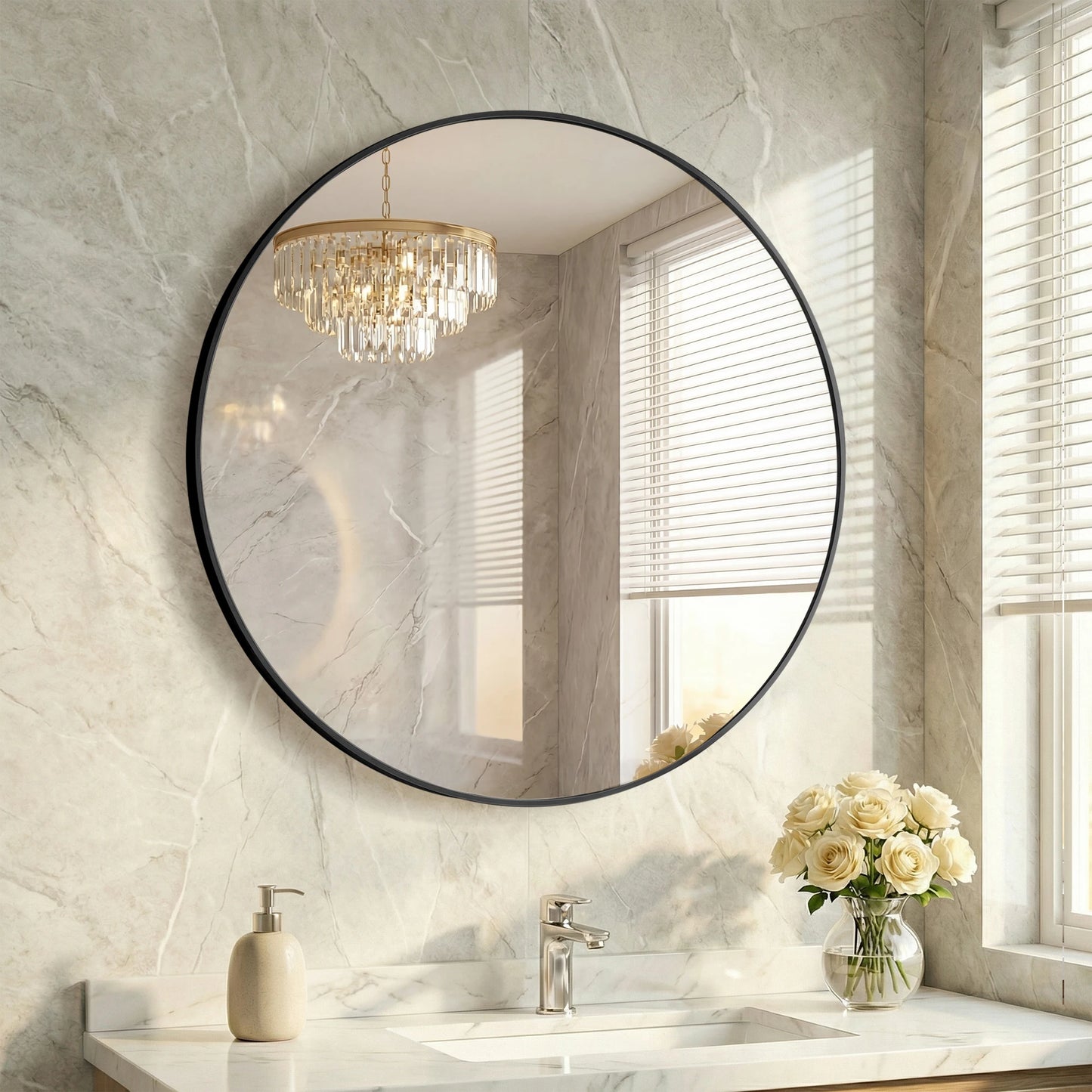 JHK Round Wall Mirror Tempered Glass Waterproof Decorative Room Accent
