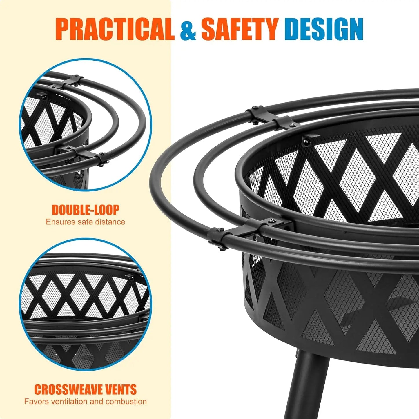 Wood Burning Fire Pit Round With Spark Screen And Poker