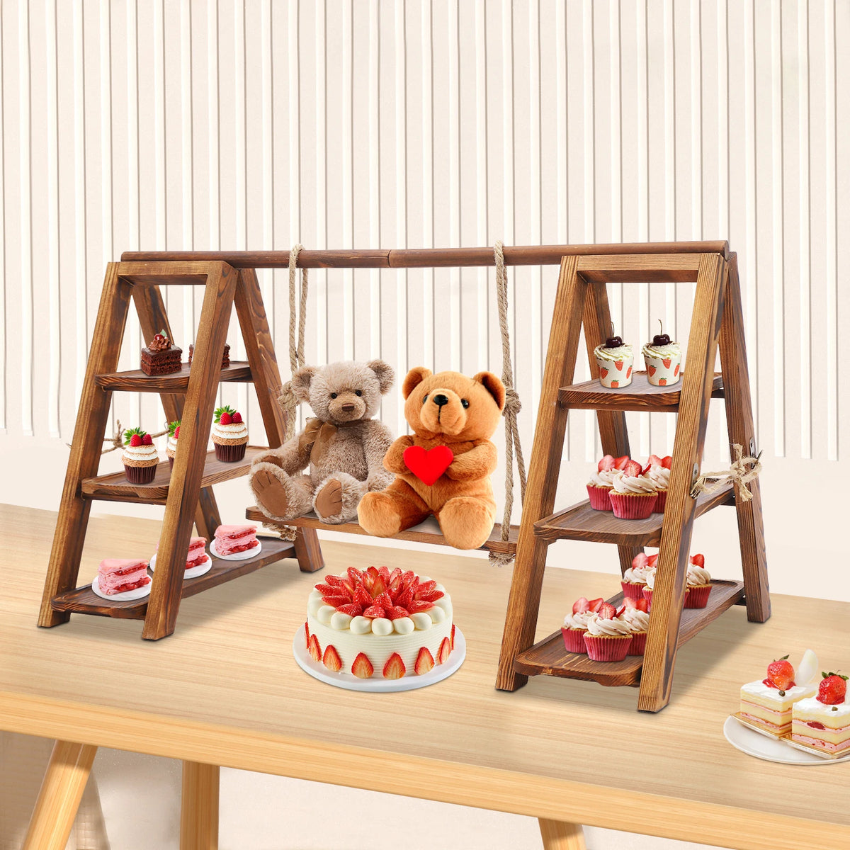 Three Tier Wooden Dessert Display Stand for Weddings and Parties