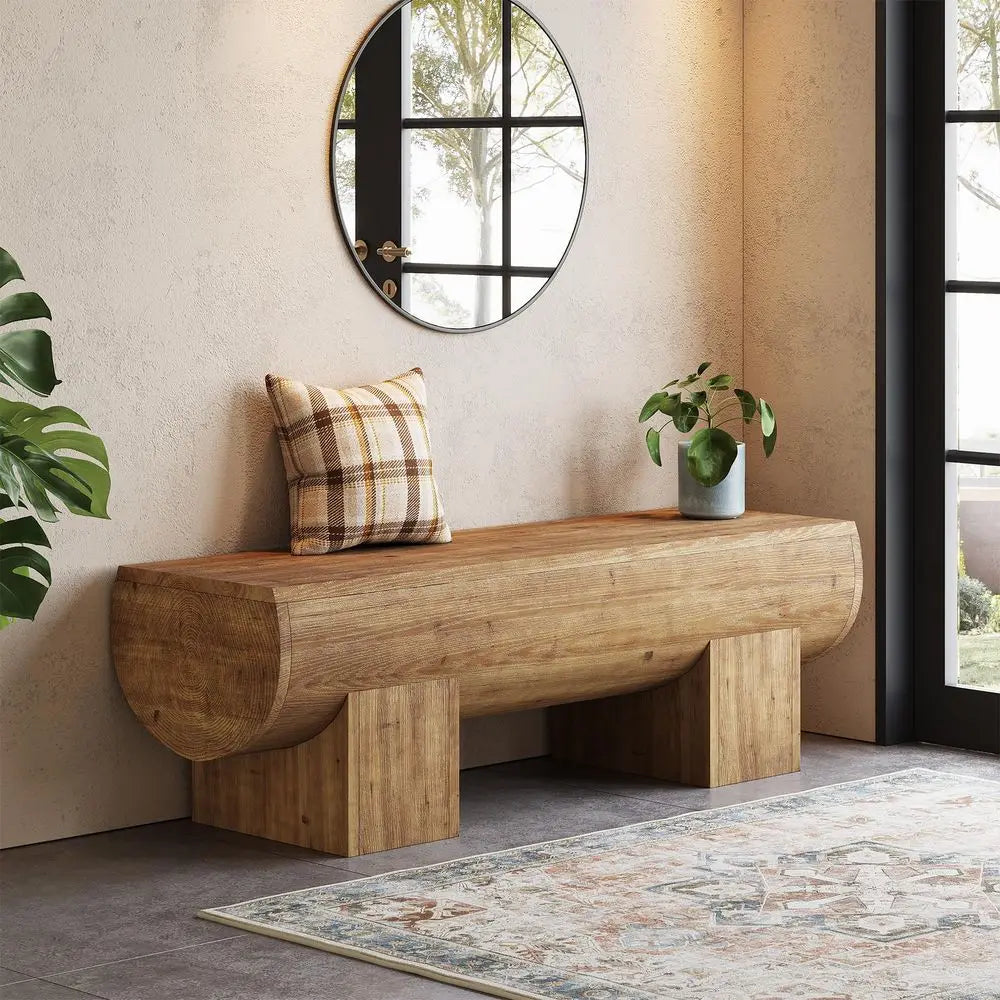 Wood Entryway Bench, 47 End of Bed Bench, Farmhouse Indoor Entry Bench Seat for Bedroom, Living Room, Hallway, Brown