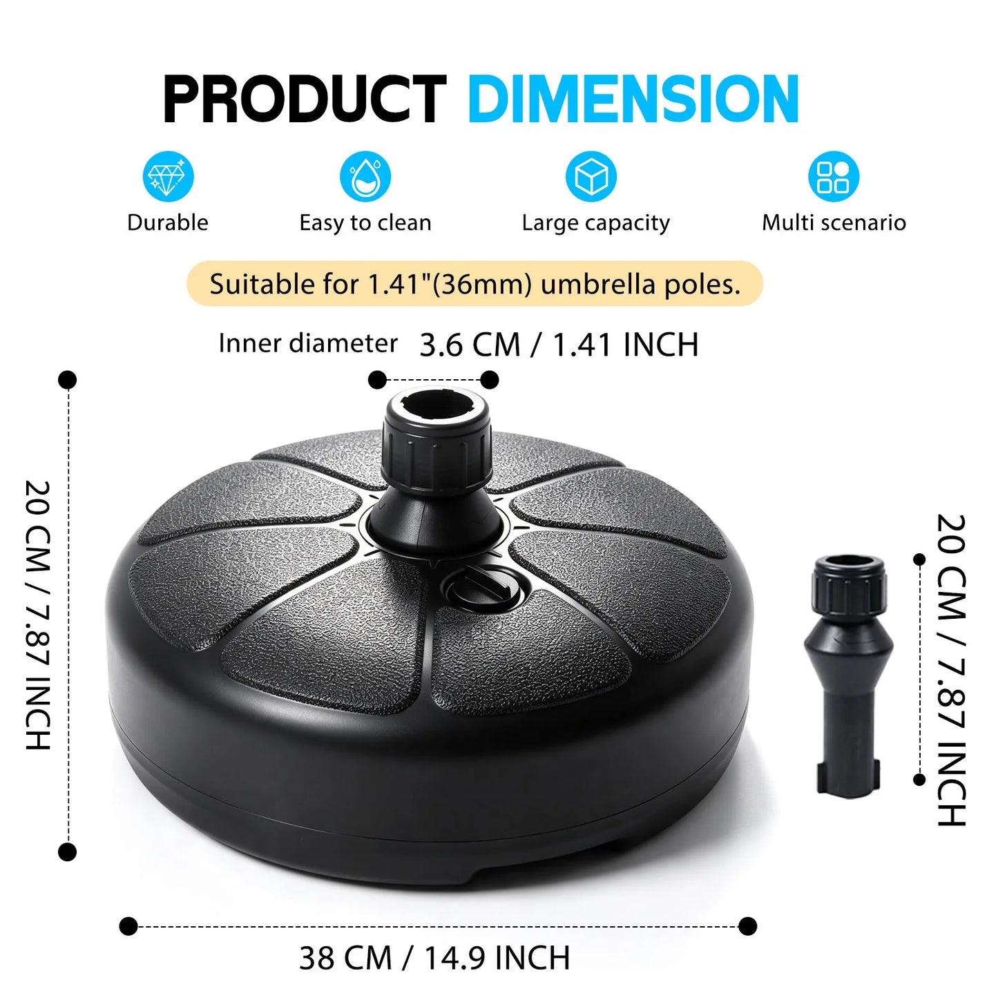 Heavy Duty Round Patio Parasol Base Stand For 36mm Umbrella Pole