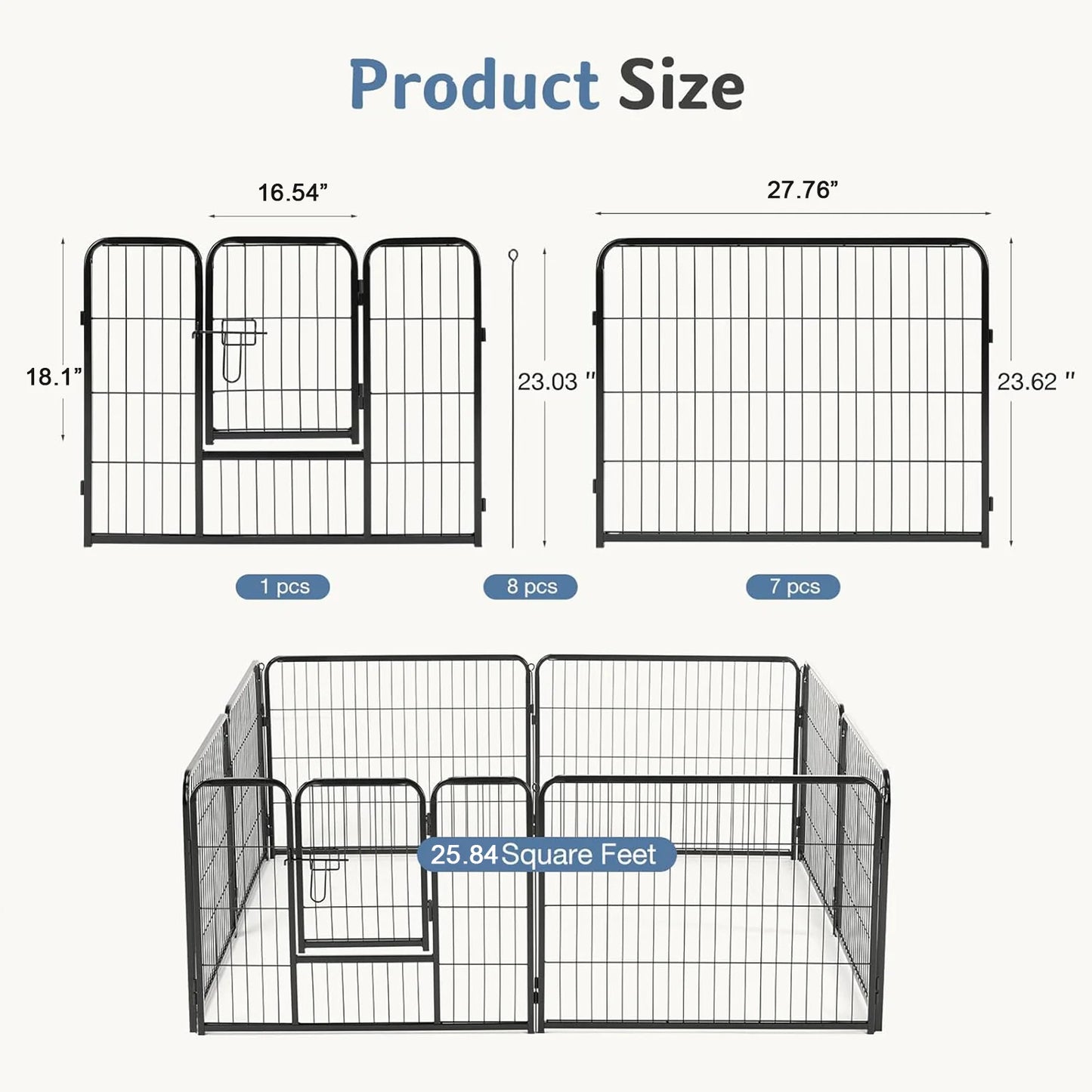 JHK Metal Eight Panel Foldable Dog Playpen Exercise Fence